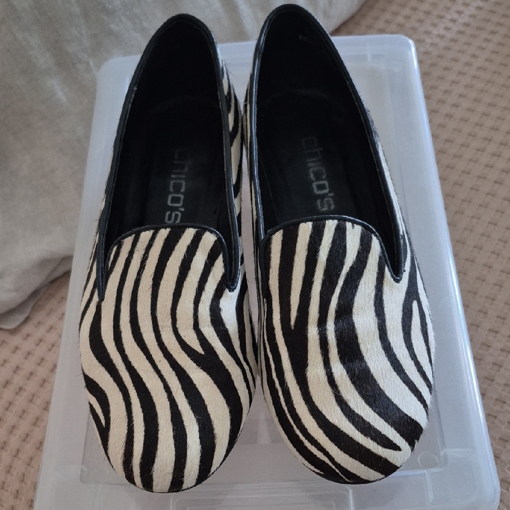 Chico's Zebra Pattern Women's Loafers. Pony Hair